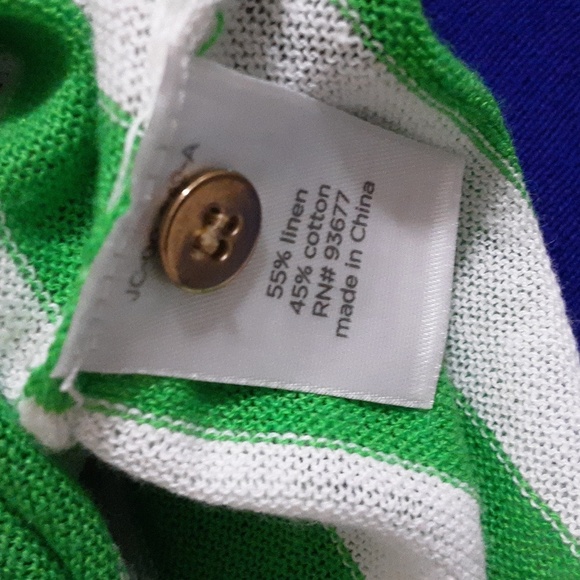 Jcp Cardigan Women Stripped Button Down M NATICAL vacation Beach Linen Green Y2k - Picture 7 of 8